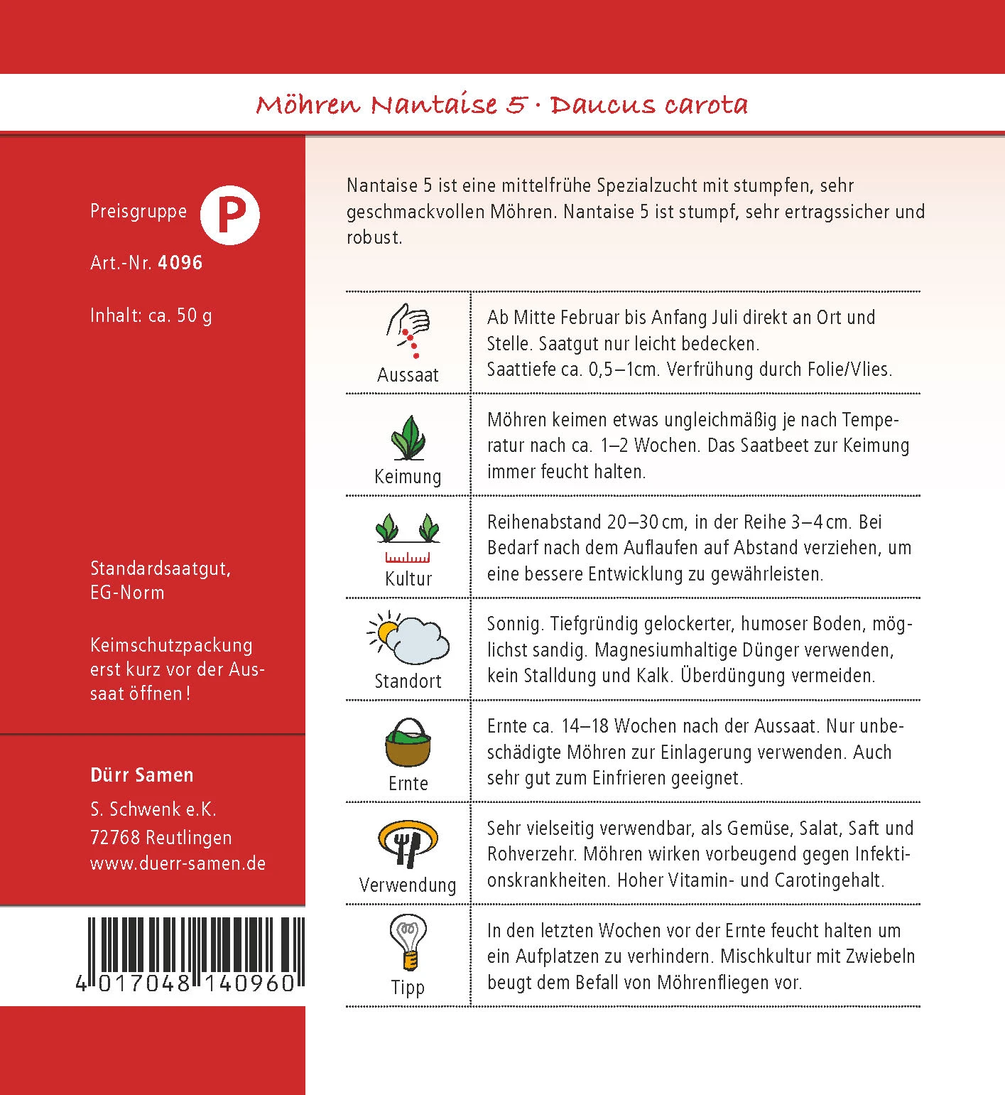 Möhre Nantaise 50 G | Möhrensamen Von Dürr Samen 2 Möhre Nantaise 50 G | Möhrensamen Von Dürr Samen – Bild 2