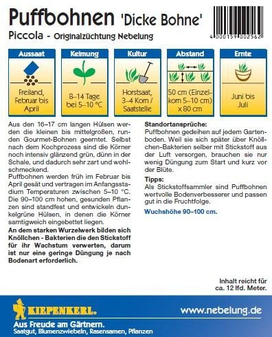 Puffbohne Piccola (175 G) | Puffbohnensamen Von Kiepenkerl 1 Puffbohne Piccola (175 G) | Puffbohnensamen Von Kiepenkerl