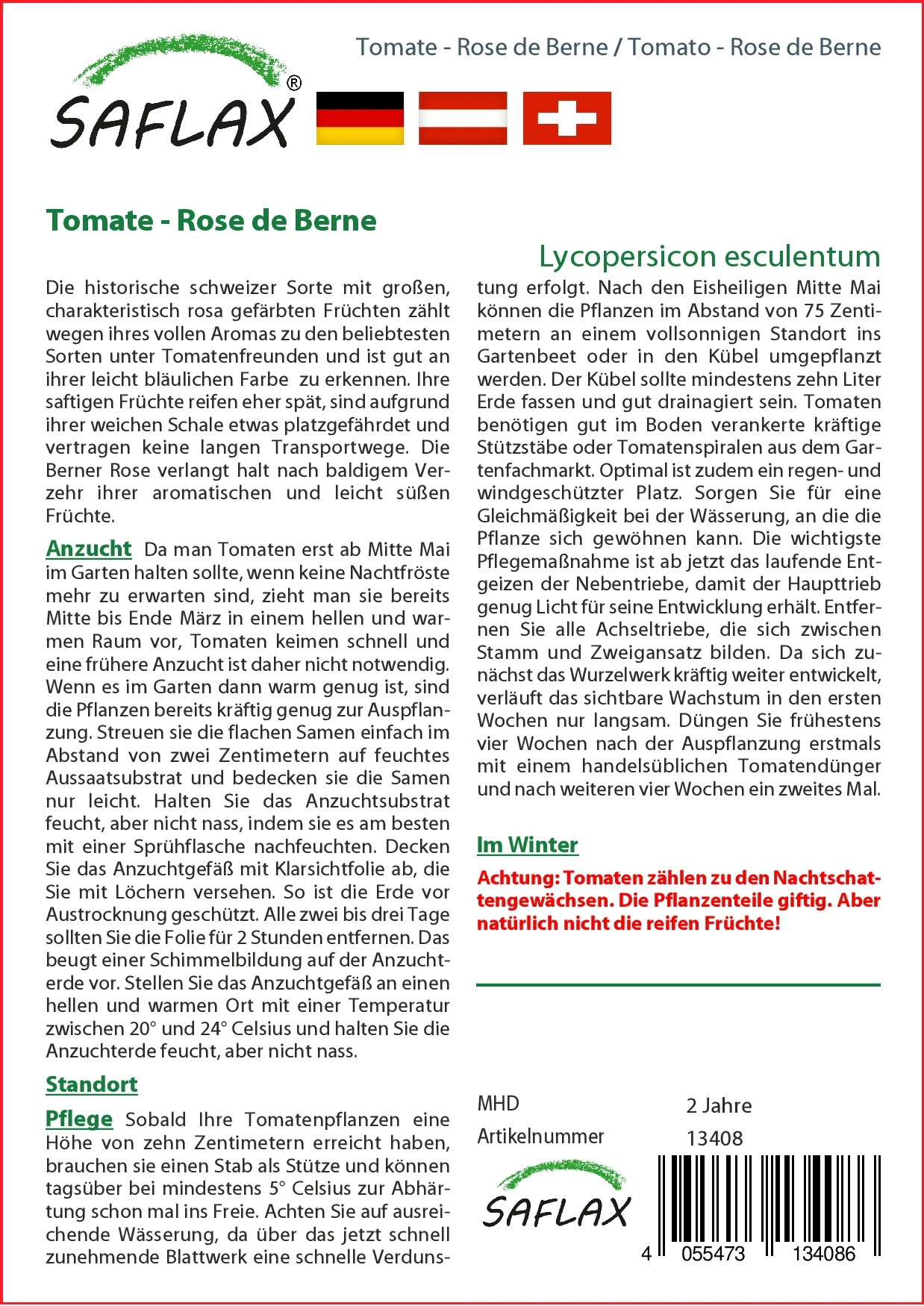 Tomate Rose De Berne | Tomatensamen Von Saflax 1 Tomate Rose De Berne | Tomatensamen Von Saflax