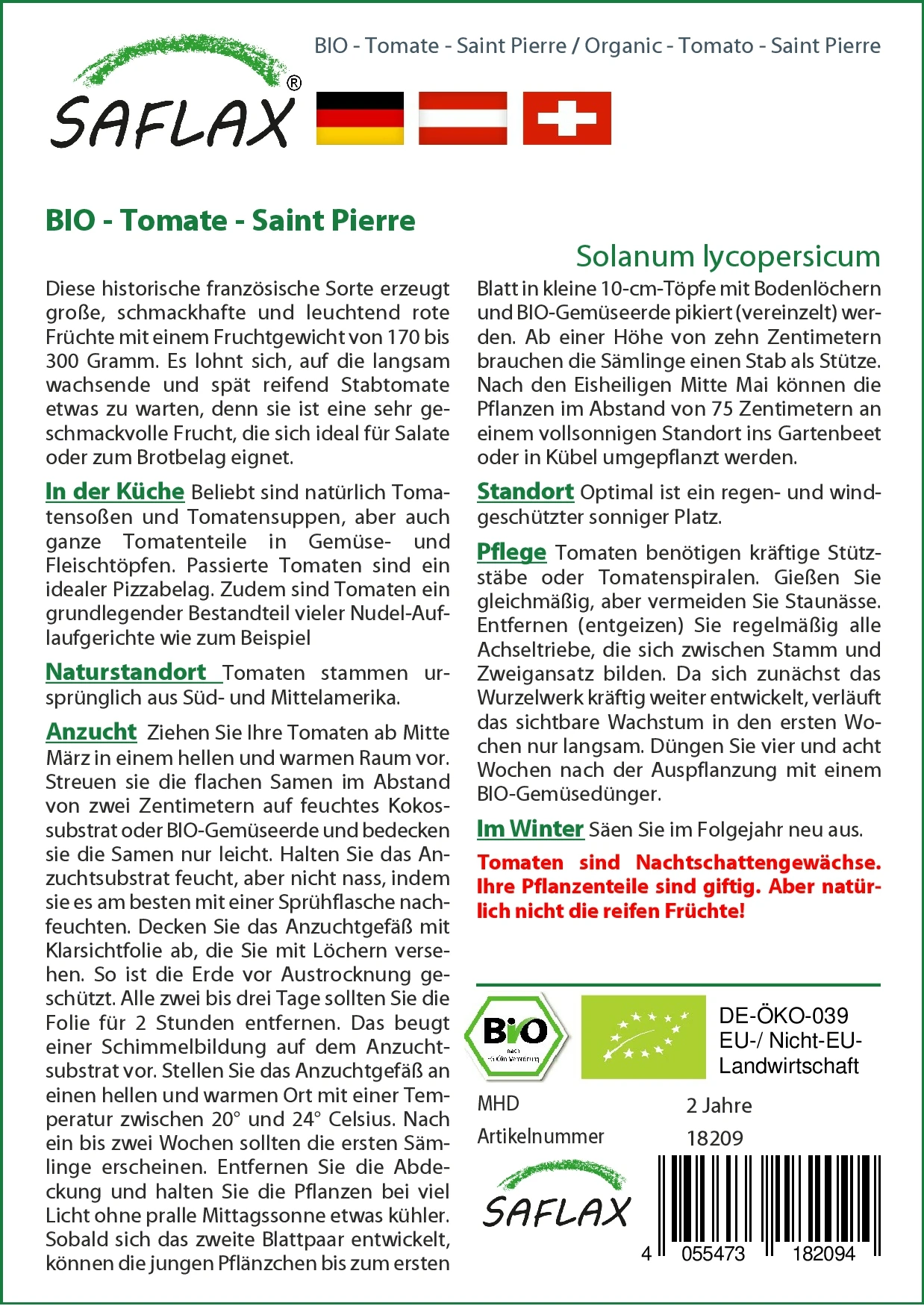 Tomate Saint Pierre | BIO Tomatensamen Von Saflax 1 Tomate Saint Pierre | BIO Tomatensamen Von Saflax