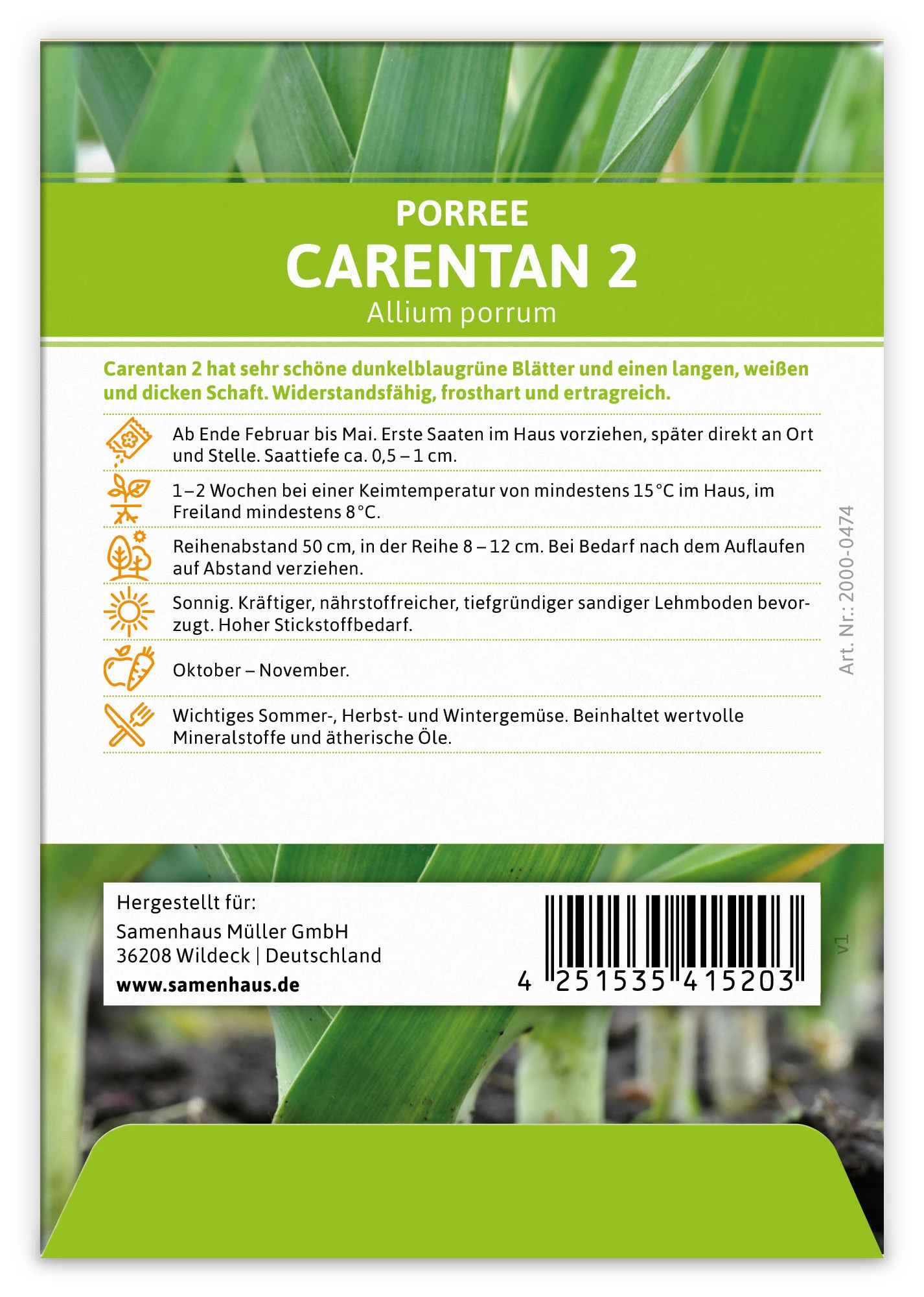 Lauch-Porree Carentan 2 (100 Stück) | Lauchsamen Von FLORTUS 2 Lauch-Porree Carentan 2 (100 Stück) | Lauchsamen Von FLORTUS – Bild 2