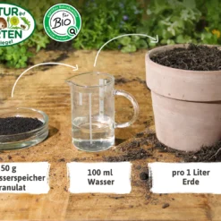 BIO Wasserspeicher Granulat | BIO Bodenbewässerung Von FLORTUS -Baum Freude Verkäufe 560707 BIO Wasserspeicher Granulat 2000 0986 800g 5